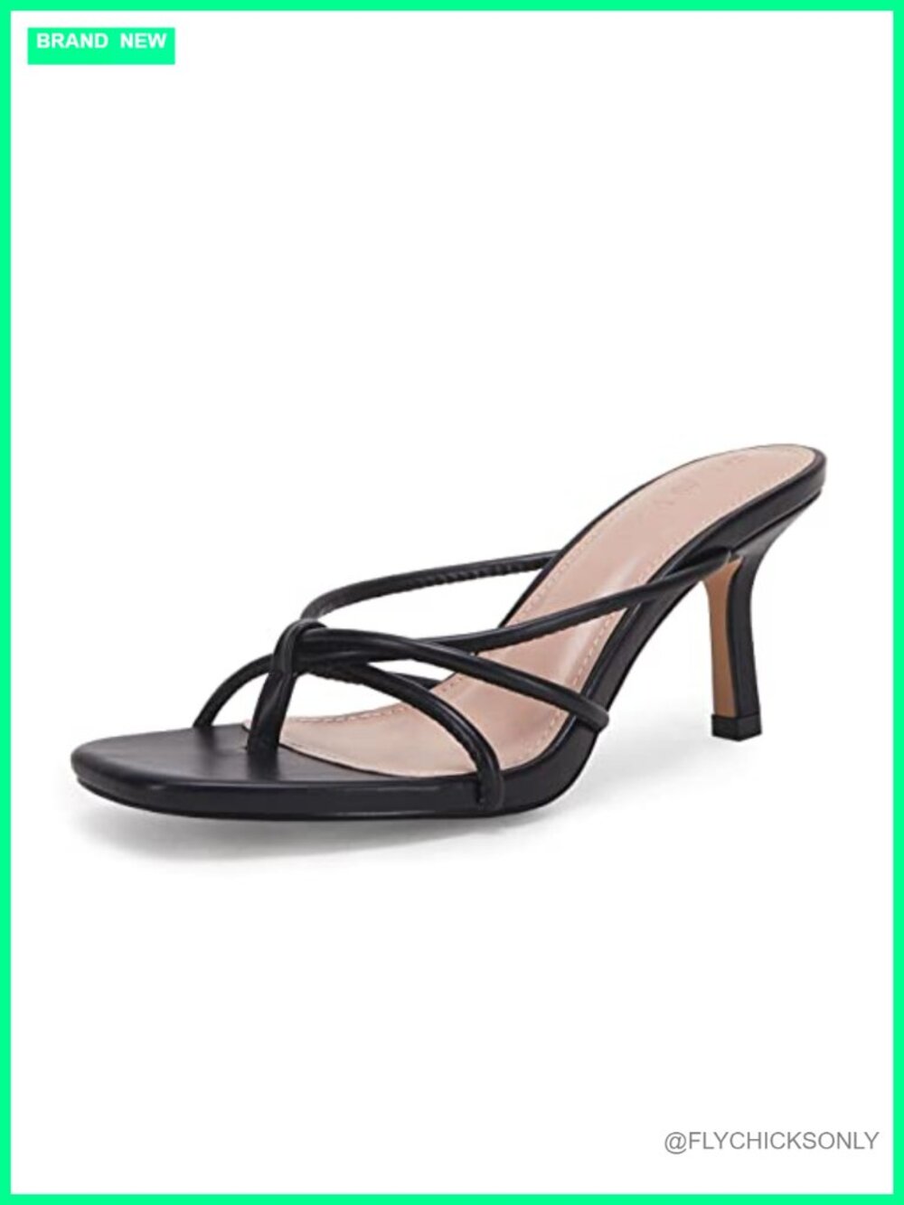 Faux Leather Stiletto Kitten Heel Thong Sandals Square Open Toe Slingback